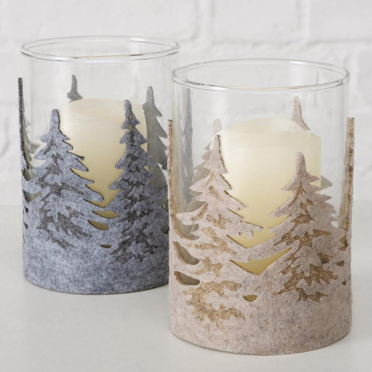 Boltze home photophore en verre avec sapins de Noël h12cm