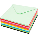 Enveloppes colorées de la société Creativ, format enveloppe 16x16 cm, 80 gr, différentes couleurs, 10x10 pièces 1 boîte