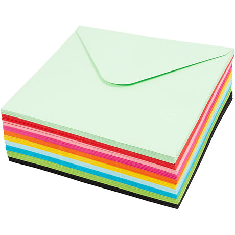 Enveloppes colorées de la société Creativ, format enveloppe 16x16 cm, 80 gr, différentes couleurs, 10x10 pièces 1 boîte