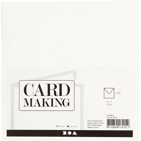 Enveloppes Creativ company, format enveloppe 16x16 cm, 120 gr, blanc cassé, 50 pièces 1 boîte