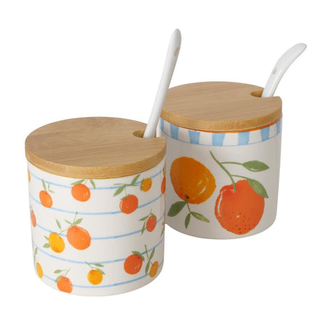 Pot à confiture d'orange Boltze home avec cuillère dia8,5x9cm 170ml dolomite avec couvercle en bambou en 2 versions