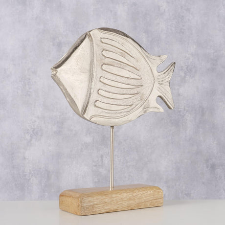 Boltze home figurine poisson fisky 20x5,5x23,5cm aluminium et bois de manguier