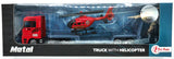 Toi-Toys metallbil med trailer og helikopter