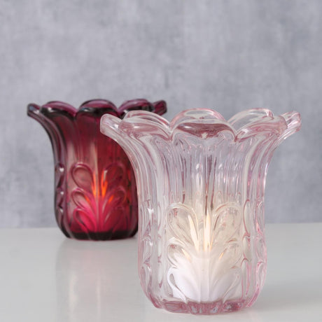 Boltze home vase rosena dia11x10.5cm verre laqué rose clair rose foncé