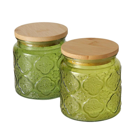 Boltze home pot de conservation imola 500 ml dia10x11cm verre laqué avec couvercle en bambou vert