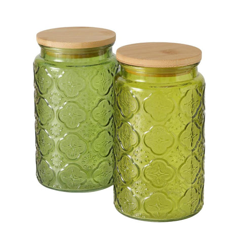 Boltze home pot de conservation imola 1000ml dia10x17cm verre laqué avec couvercle en bambou vert