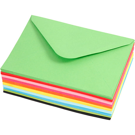 Enveloppes colorées de la société Creativ, format enveloppe 11,5x16 cm, 80 gr, différentes couleurs, 10x10 pièces 1 boîte