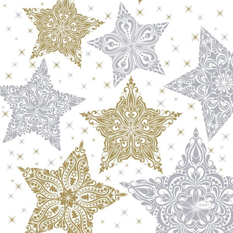 Serviettes Duni étoiles de neige blanches 33x33cm