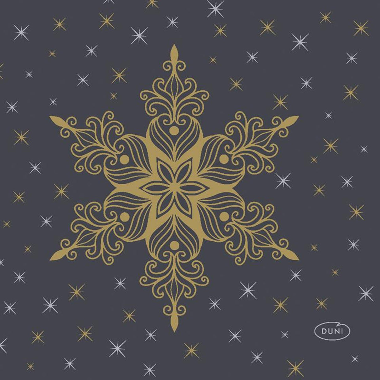Serviettes Duni étoiles de neige noires 24x24cm