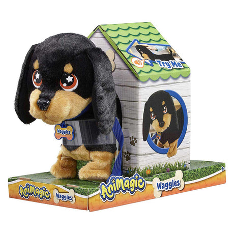 Goliath animagic waggles peluche chien - noir - peluche interactive - marcher et communiquer avec waggles