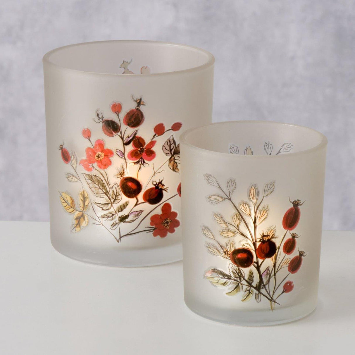 Boltze home windlicht rosehip 2-delig set h8,5-10cm glas gelakt beige rood