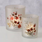 Boltze home windlicht rosehip 2-delig set h8,5-10cm glas gelakt beige rood