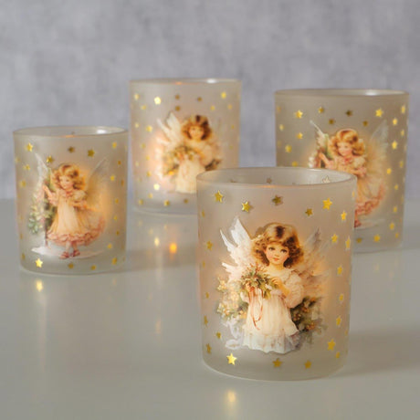 Boltze home windlicht clara 2-delig set 2 assorti h8-10cm glas gelakt beige crã¨mewit goud