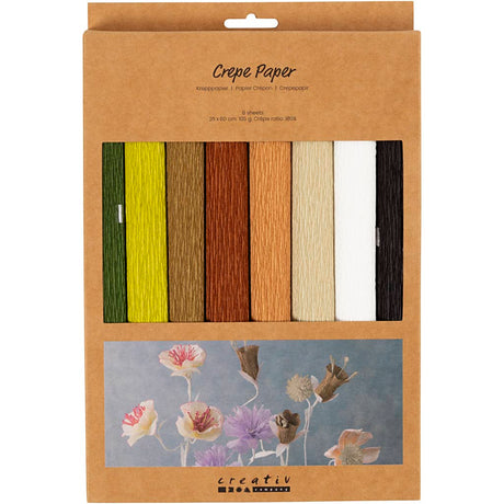 Papier crépon Creativ company, feuille 25x60 cm, taux de crêpe : 180%, 105 gr, naturel, 8 feuilles 1 boîte