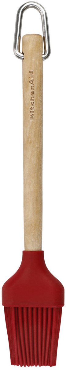 Kitchenaid pinceau à graisser, pinceau à pâtisserie, 29 cm, silicone, bambou, rouge, résistant à la chaleur -