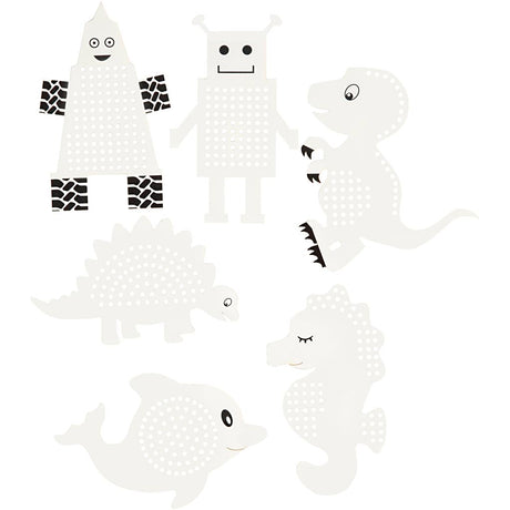 Creativ company carton point de croix, robots animaux, h: 8-13 cm, l: 8-13 cm, blanc, 6x3 pièces 1 boîte