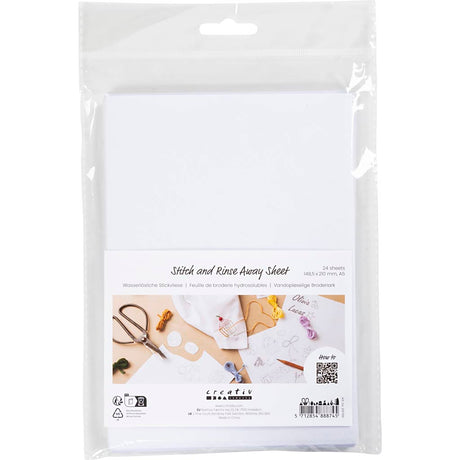 Creativ company feuilles de broderie solubles dans l'eau, a5, feuille 148,5x210 mm, blanc, 24 feuilles 1 boîte