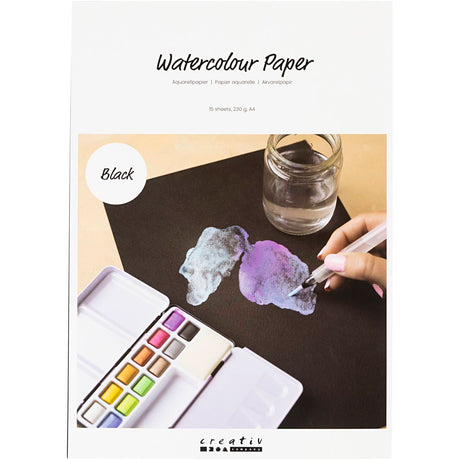 Papier aquarelle Creativ company, a4, feuille 210x297 mm, 230 gr, noir, 15 feuilles 1 boîte