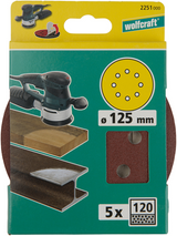 Disques abrasifs adhésifs Wolfcraft | k120 | perforé | ø125mm | 5 pièces - 2251000