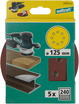 Disques abrasifs adhésifs Wolfcraft | k240 | perforé | ø125mm | 5 pièces - 2253000