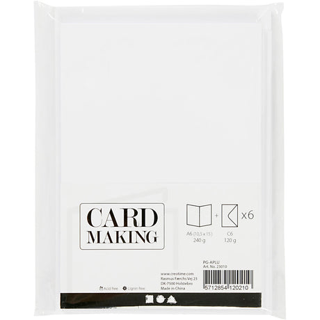 Cartes et enveloppes d'entreprise Creativ, format carte 10,5x15 cm, format enveloppe 11,5x16,5 cm, 110+230 gr, blanc, 6 set 1 boîte