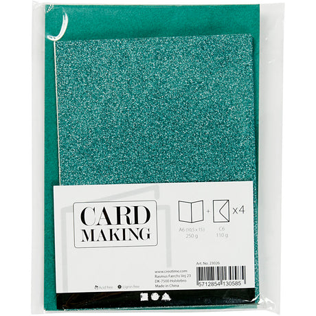 Cartes et enveloppes d'entreprise Creativ, format carte 10,5x15 cm, format enveloppe 11,5x16,5 cm, paillettes, 110+250 gr, vert, 4 set 1 boîte