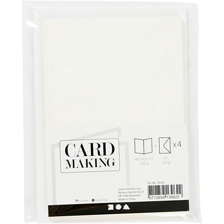 Cartes et enveloppes d'entreprise Creativ, format carte 10,5x15 cm, format enveloppe 11,5x16,5 cm, paillettes, 120+250 gr, blanc, 4 set 1 boîte