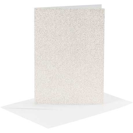 Cartes et enveloppes d'entreprise Creativ, format carte 10,5x15 cm, format enveloppe 11,5x16,5 cm, paillettes, 120+250 gr, blanc, 4 set 1 boîte