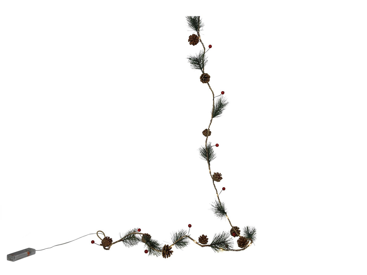 Svenska guirlande vivante feuille de pin aux fruits rouges 20led 180cm