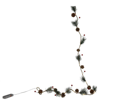 Svenska guirlande vivante feuille de pin aux fruits rouges 20led 180cm