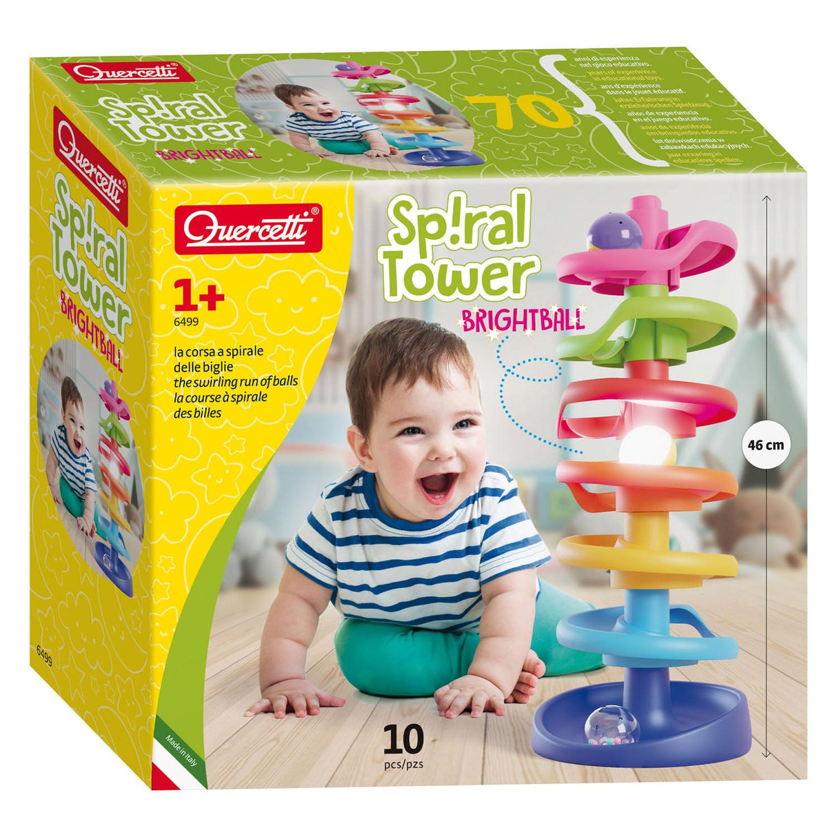 Tour à billes en spirale Quercetti avec boule lumineuse, 10 pcs.