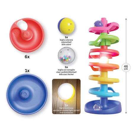Tour à billes en spirale Quercetti avec boule lumineuse, 10 pcs.
