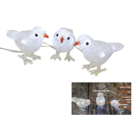 Svenska oiseaux vivants acrylique 15cm x3 chauffés ip44 avec minuterie batterie 3xaa (exclusif)
