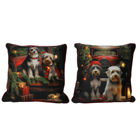 Svenska Living Coussin de Noël LED Chiens 2xaa 40x40cm
