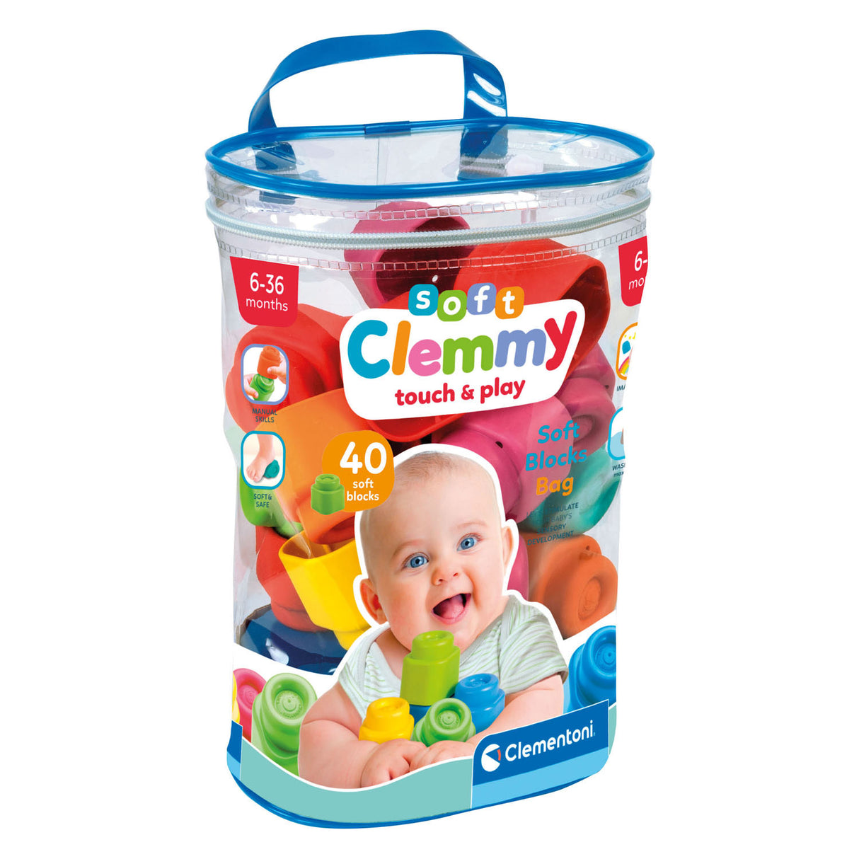 Clementoni baby soft clemmy blocs avec sac de rangement - 40pcs.