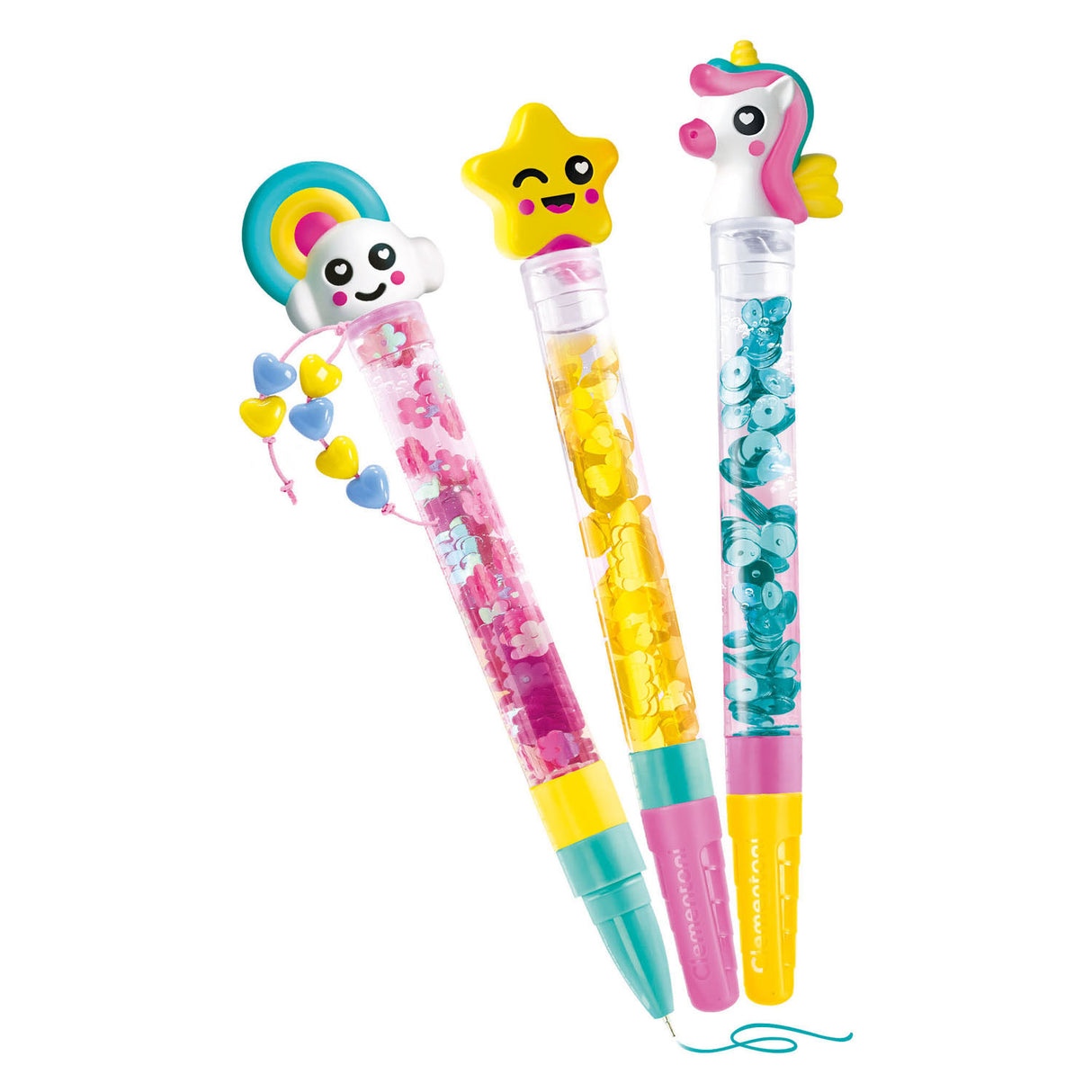 Idée Clementoni - stylos à paillettes - paquet de bricolage rempli d'accessoires - le cadeau créatif - fabriquer des stylos à paillettes - à partir de 6 ans