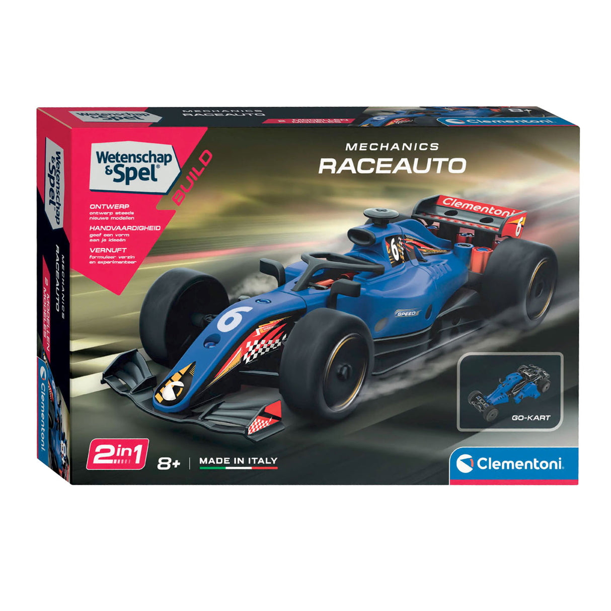 Clementoni Science et Spel - Mécanique voiture de course ou ensemble de construction Kart 2in1