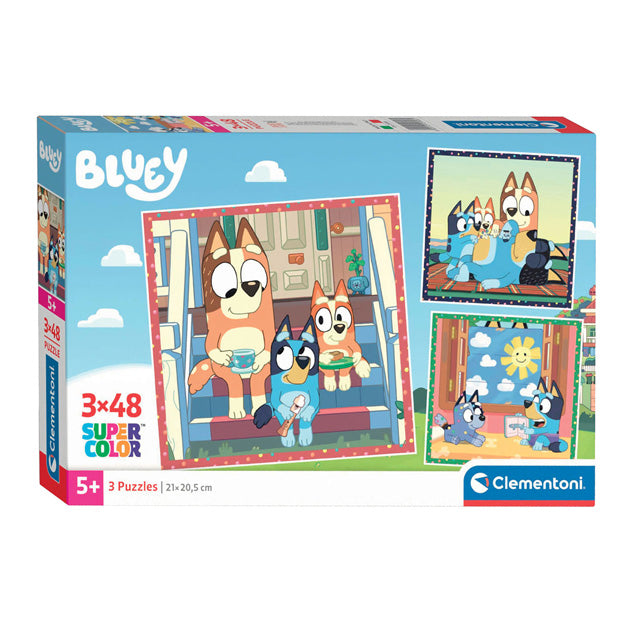 Clementoni legpuzzel super color vierkant bluey, 3x48st.