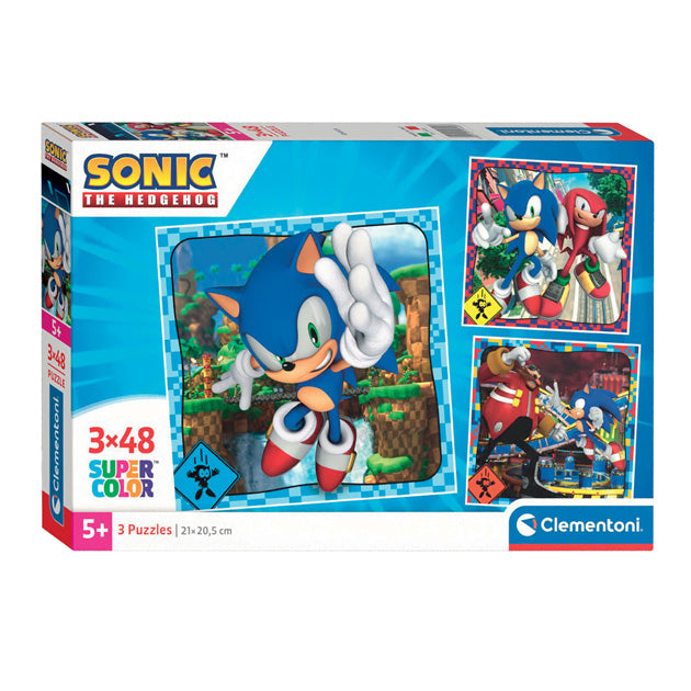 Clementoni legpuzzel super color vierkant sonic, 3x48st.