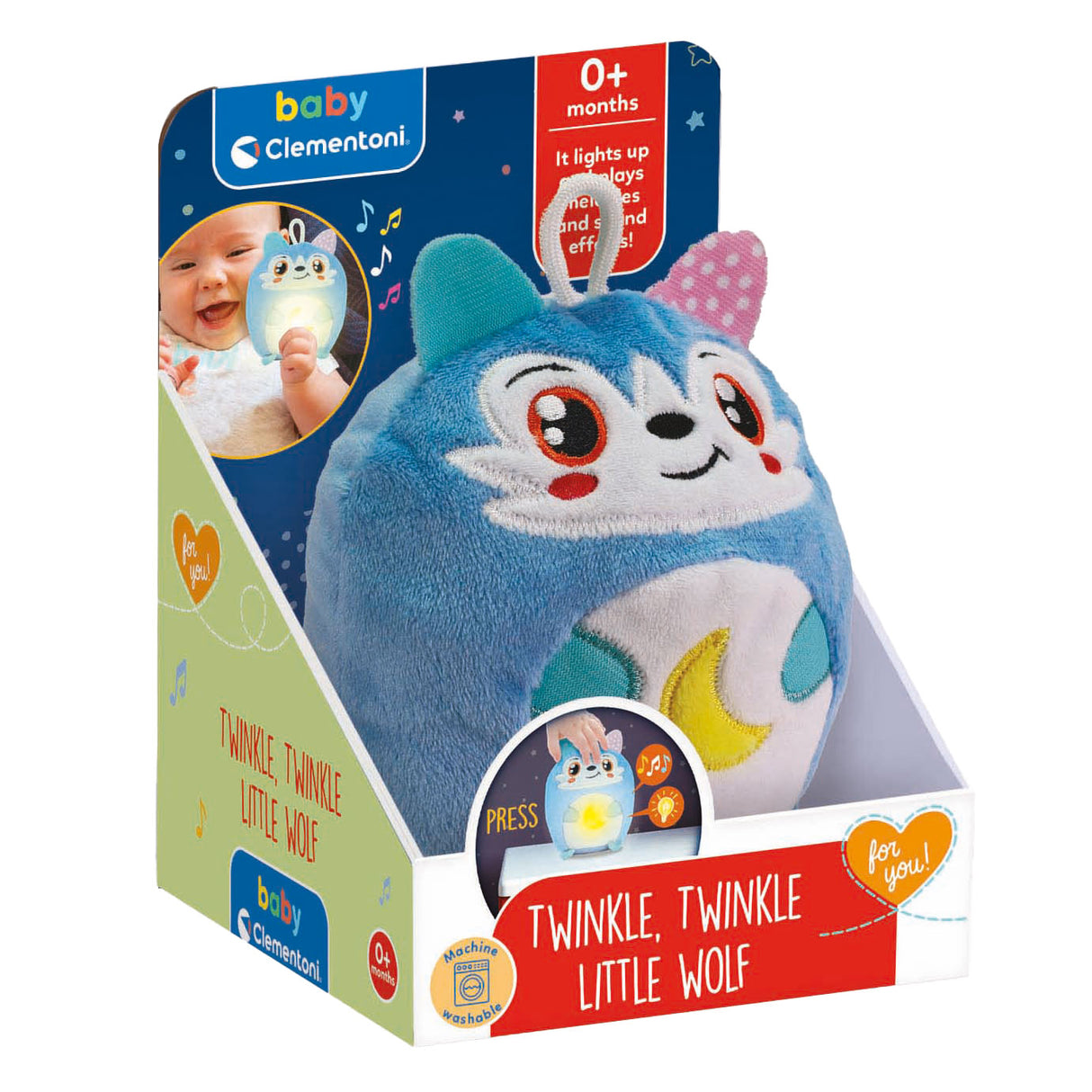 Clementoni baby twinkle winkle petit loup lampe de nuit câline bleue