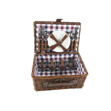 Panier de pique-nique Svenska Living pour 4 personnes, bloc rouge et bleu, 21 pièces nbsp ; 4 assiettes, 4 fourchettes, 4 couteaux, 4 cuillères et 4 verres