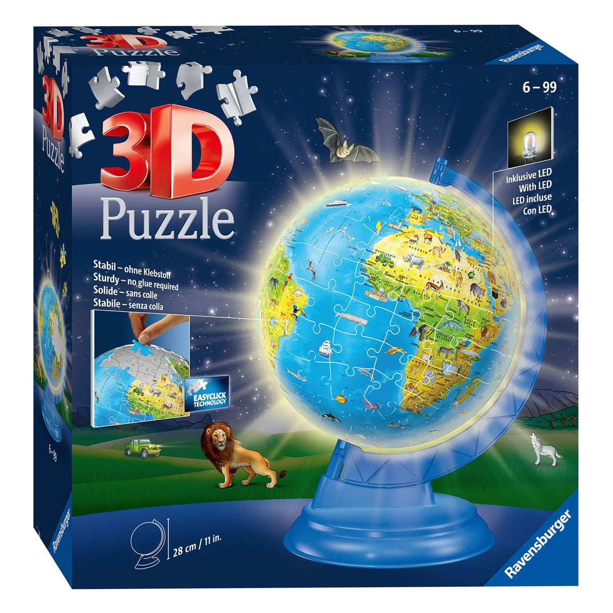 Ravensburger XXL Kinder Globe Night Edition v angleški 3D Puzzle, 180st.