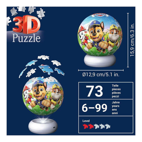 Ravensburger – paw patrol – 3d puzzle-ball nachtlicht – 73 stukjes