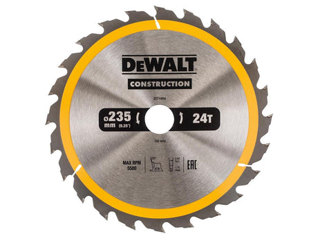 Lame de scie circulaire Dewalt pour le bois | construction | ø 235mm trou d'axe 30mm 40t - dt1955-qz