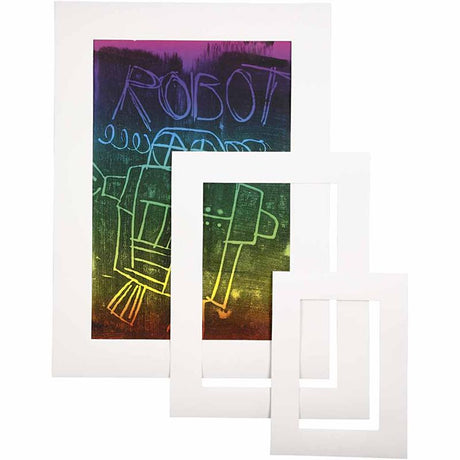 Cadres passe-partout Creativ company, A3, A4, A5, format 17x23 + 25x34 + 35+48 cm, épaisseur 0,4 mm, 270 gr, blanc, 75 pièces 1 boîte