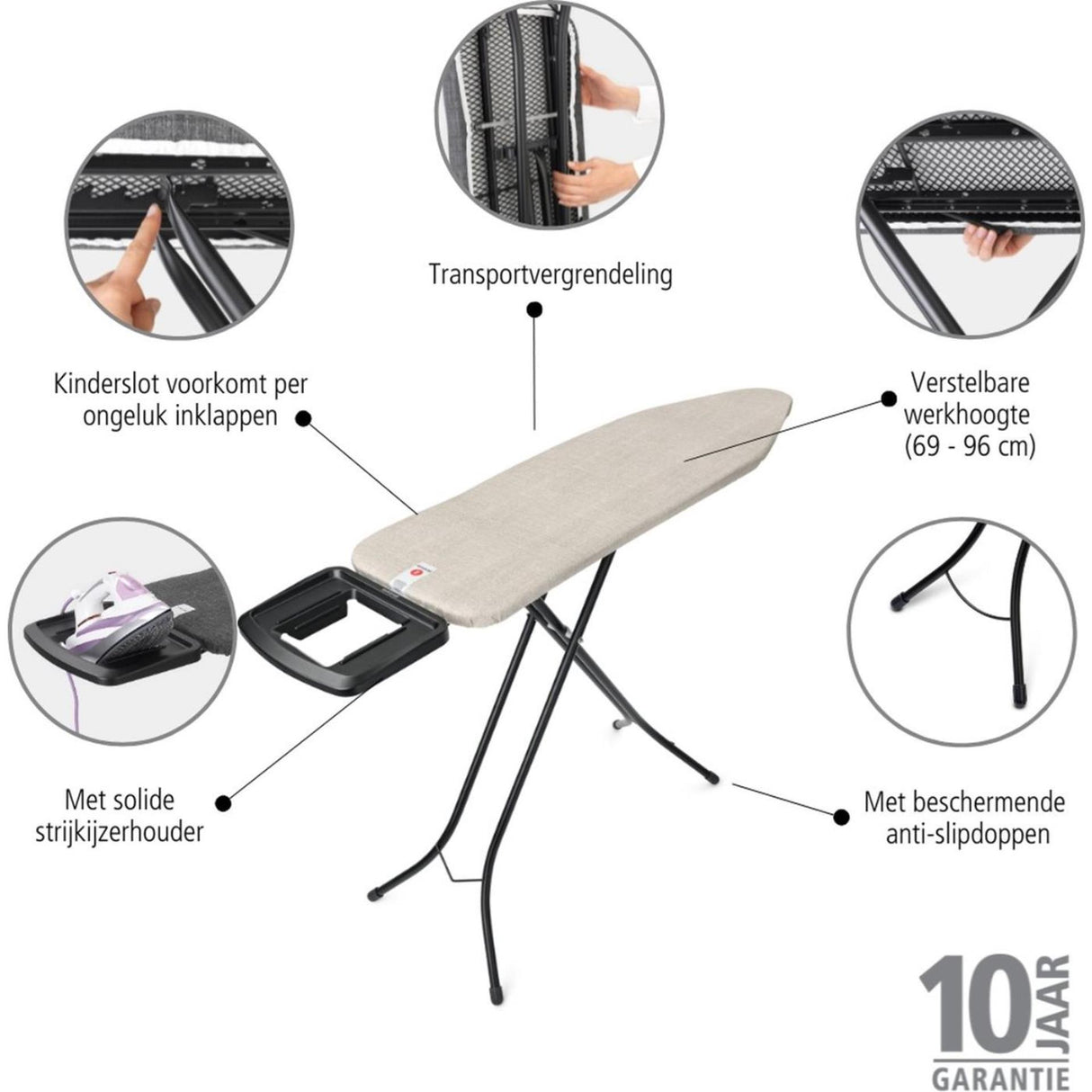 Brabantia planche à repasser b - pour fer - 124 x 38 cm - gris denim