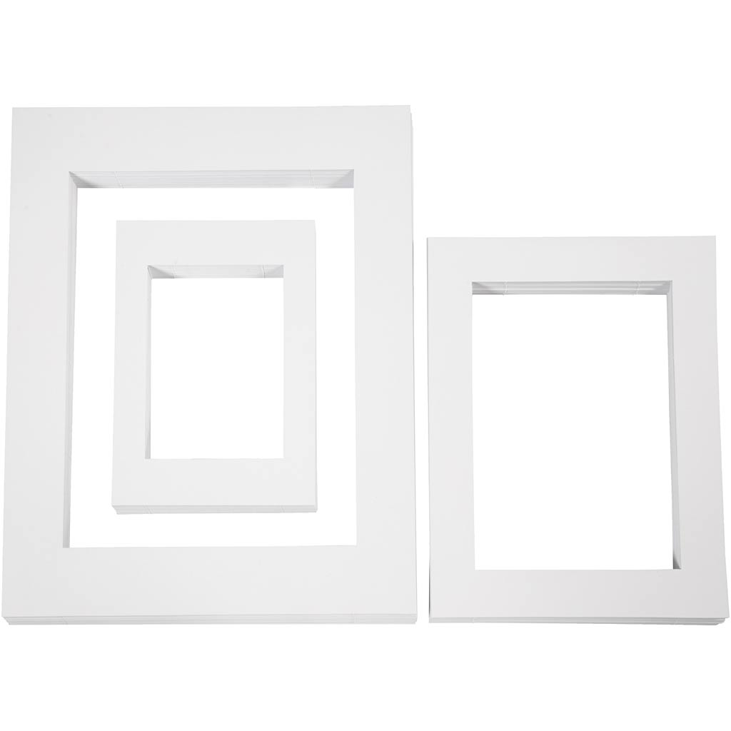 Cadres passe-partout, a3, a4, a5, format 19,7x27,9+28,3x36,6+39,5x49,6 cm, 500 g, blanc, 3x100 pièces 1 boîte
