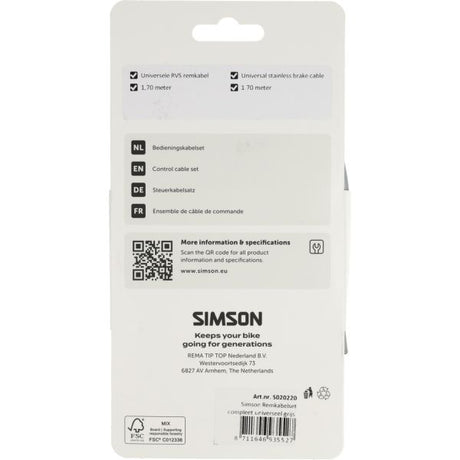Simson remkabelset compleet universeel grijs rvs