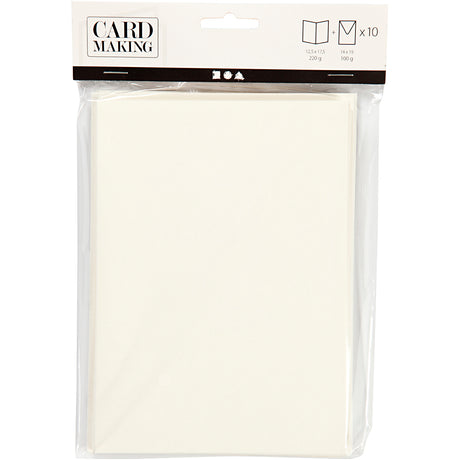 Cartes et enveloppes d'entreprise Creativ, format carte 12,5x17,5 cm, format enveloppe 14x19 cm, blanc cassé, 10 jeux 1 boîte