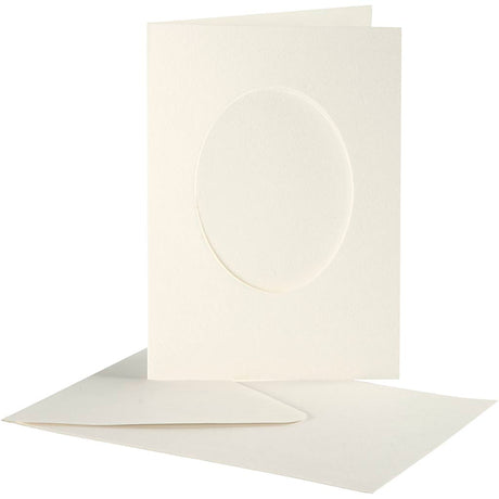 Cartes passe-partout Creativ company, ovales, format carte 10,5x15 cm, format enveloppe 11,5x16,5 cm, blanc cassé, 10 jeux 1 boîte